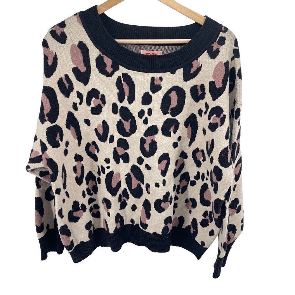 Evri Womens Pullover Sweater Long Sleeve Leopard Animal Print Pink Black Size 1X